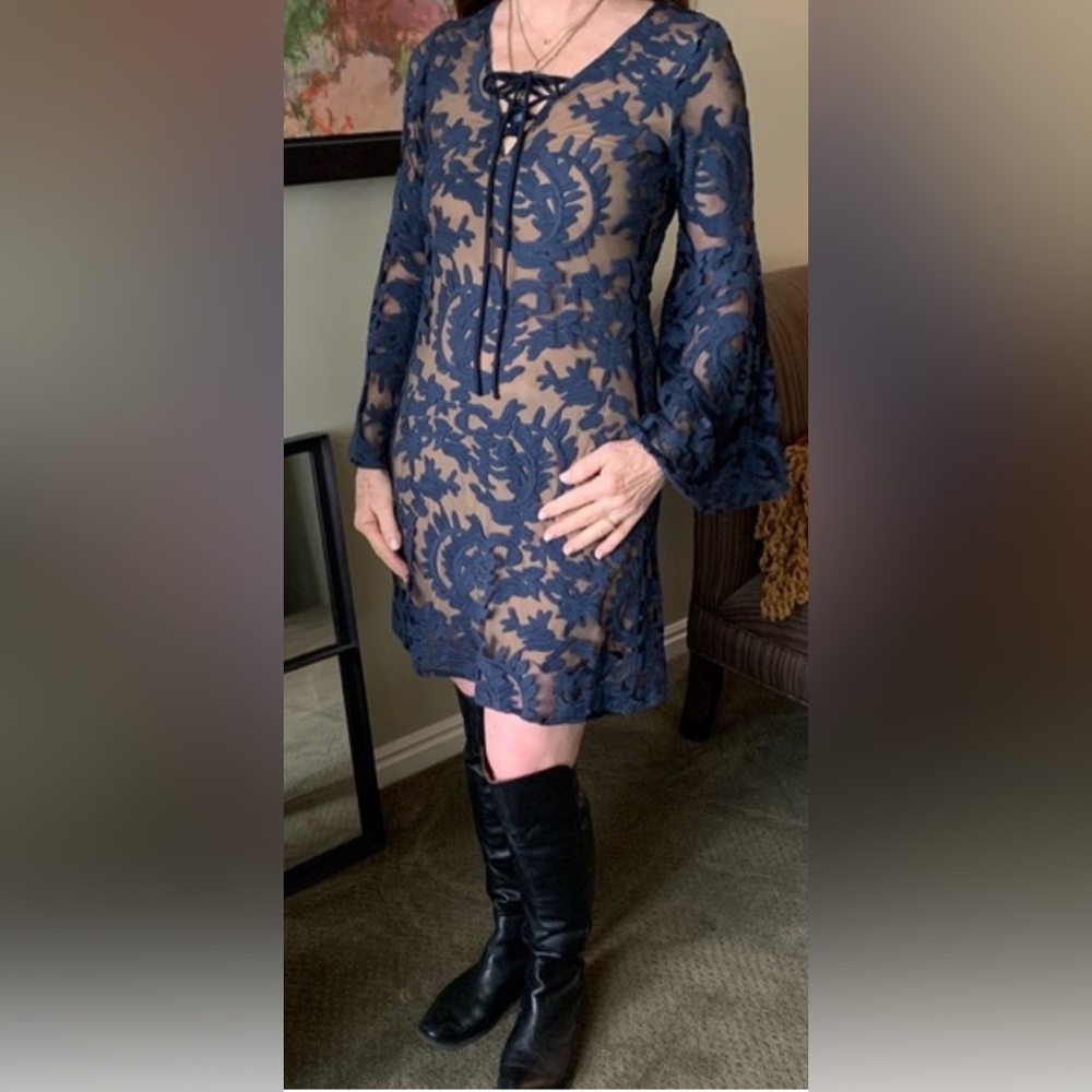 Bronte Navy Sheer Lace Dress